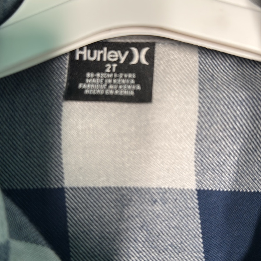 ๐3/$15 Hurley Toddler Blue & Gray Button Up Plaid Shirt - Size 2T - Picture 5 of 7